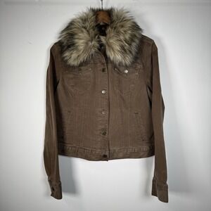 Ralph Lauren Denim Jean Jacket Removable Faux Fur Collar L